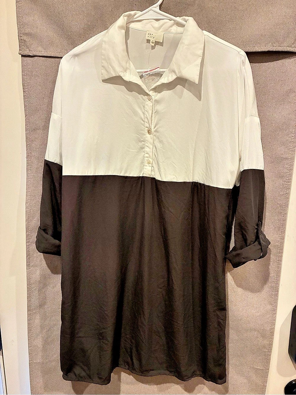 Dee Elly Color Block Button Down Shirt Dress Size Small NWT